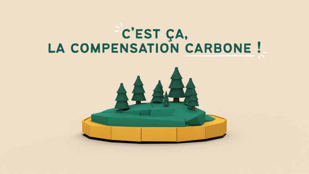 Îlot de sapins et titre « C’est ça, la compensation carbone ! », film Fuel For Planet