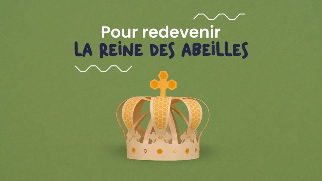 Couronne de reine en papier, texte « Pour redevenir la reine des abeilles », spot Apilis du Laboratoire ADP