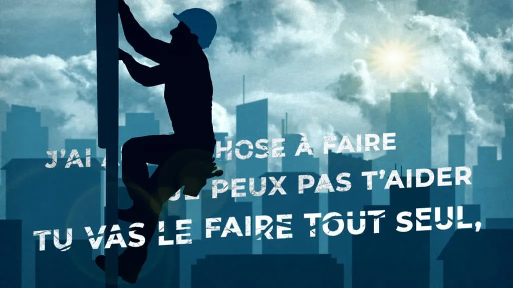 Silhouette grimpant à un poteau et texte « tu vas le faire tout seul », campagne de prévention FFB