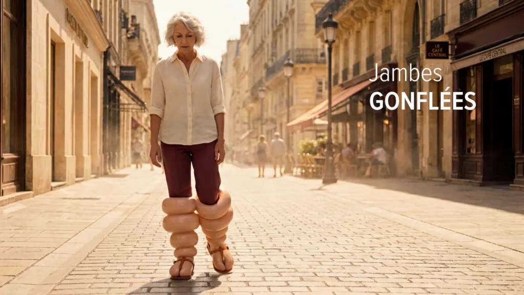 Jambes gonflées illustrées en ballons empilés dans une rue d'été, spot Epitact