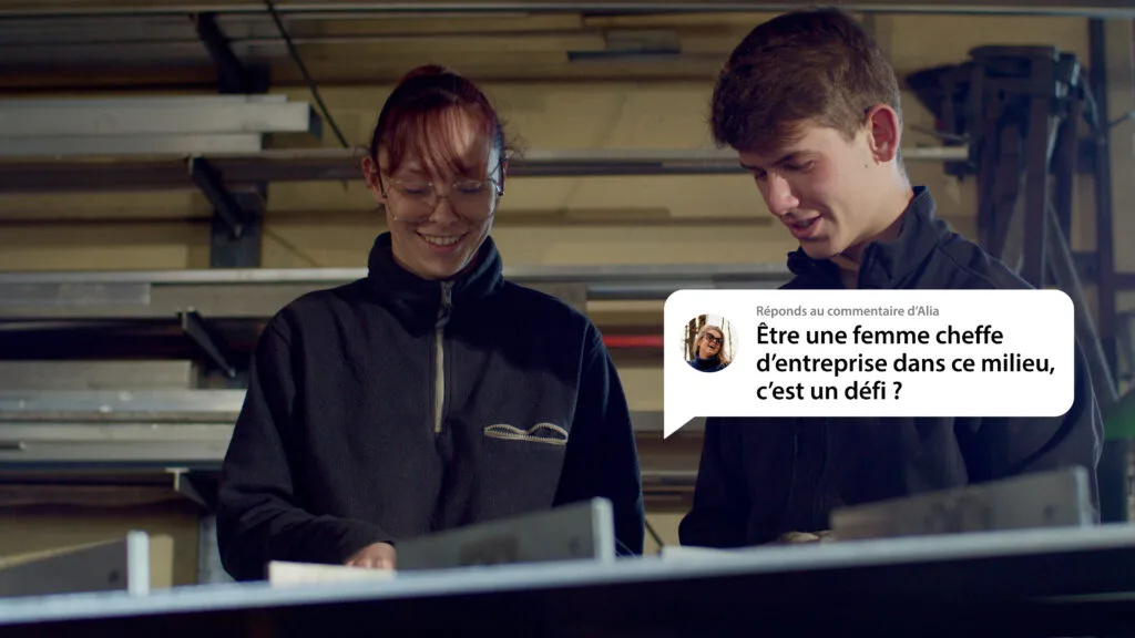 Lisa Philis, métallière, et son apprenti dans l'atelier — BTP CFA AURA