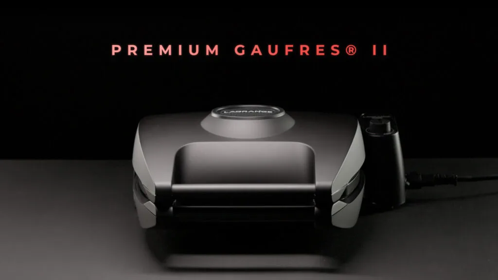Gaufrier Premium Gaufres II de Lagrange sur fond noir, titre du film en lettres rouges